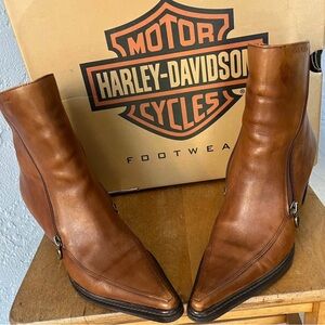 Harley Davidson Brown Leather Zip pull on ankle Boots size 8 M
